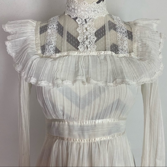 Gunne Sax Vintage 70s Dress Size Small Cottagecore Lace Ruffle Wedding Dress EUC - Picture 8 of 16